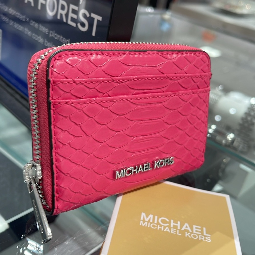 Michael Kors Women Medium Zip Around Card Case Coin Pouch Wallet Electric Pink - Picture 13 of 16
